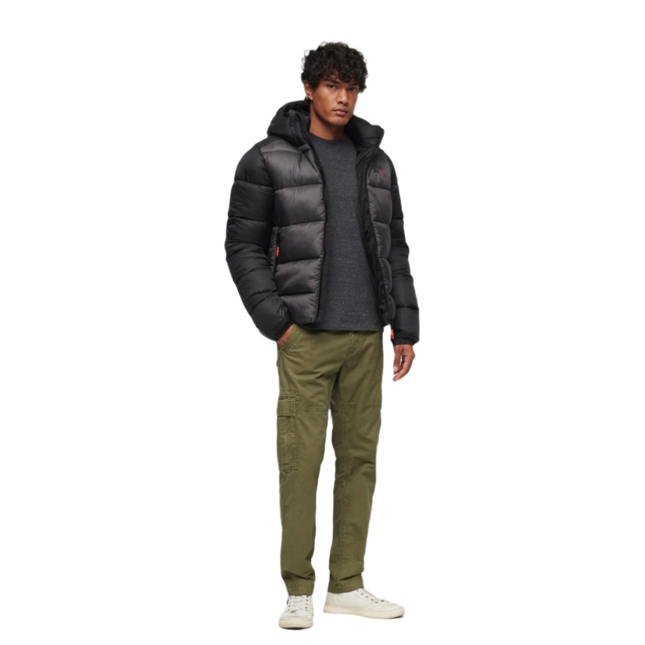 Black Hood Colour Block Sport Puffer