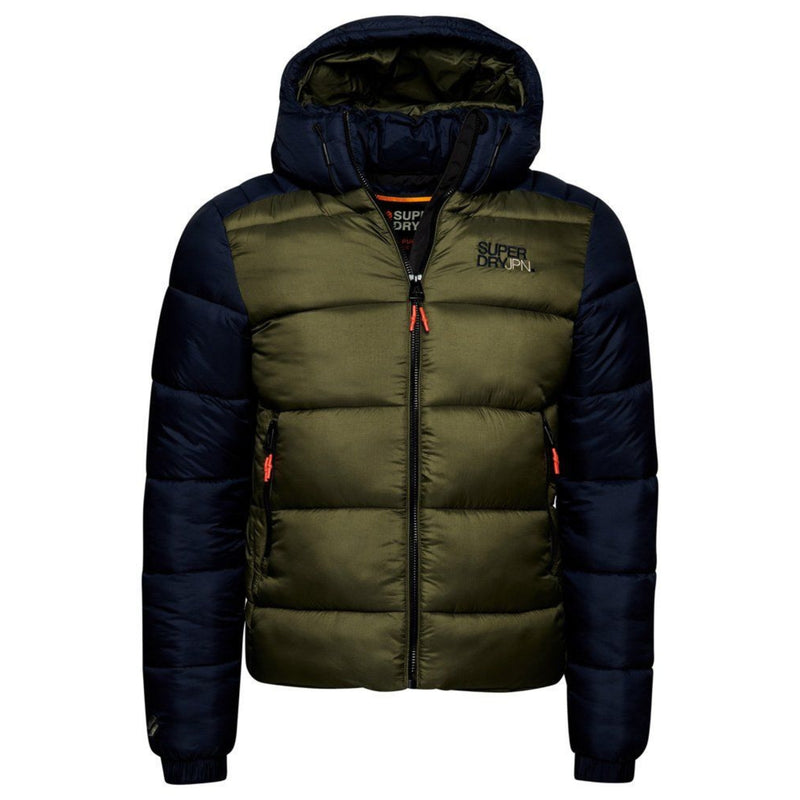 Eclipse Navy/Dark Moss Hood Colour Block Sport Puffer