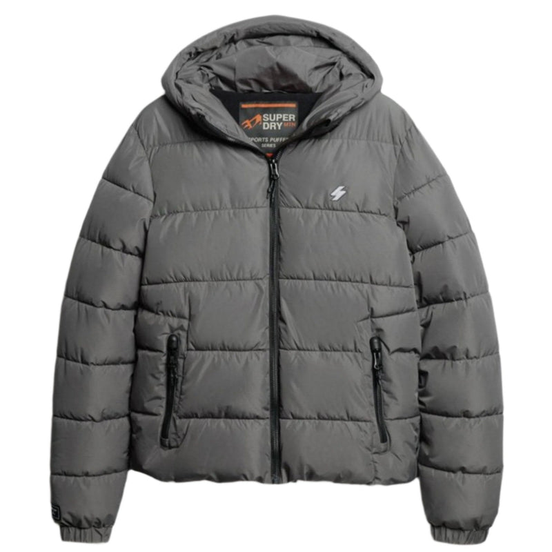 Dark Slate Grey Hooded Sports Puffer Jacket