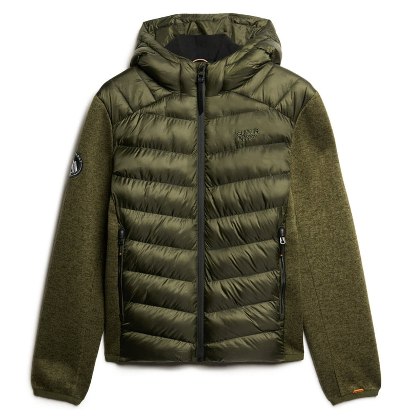 Khaki Green Marl Hooded Knit Storm Hybrid Jacket