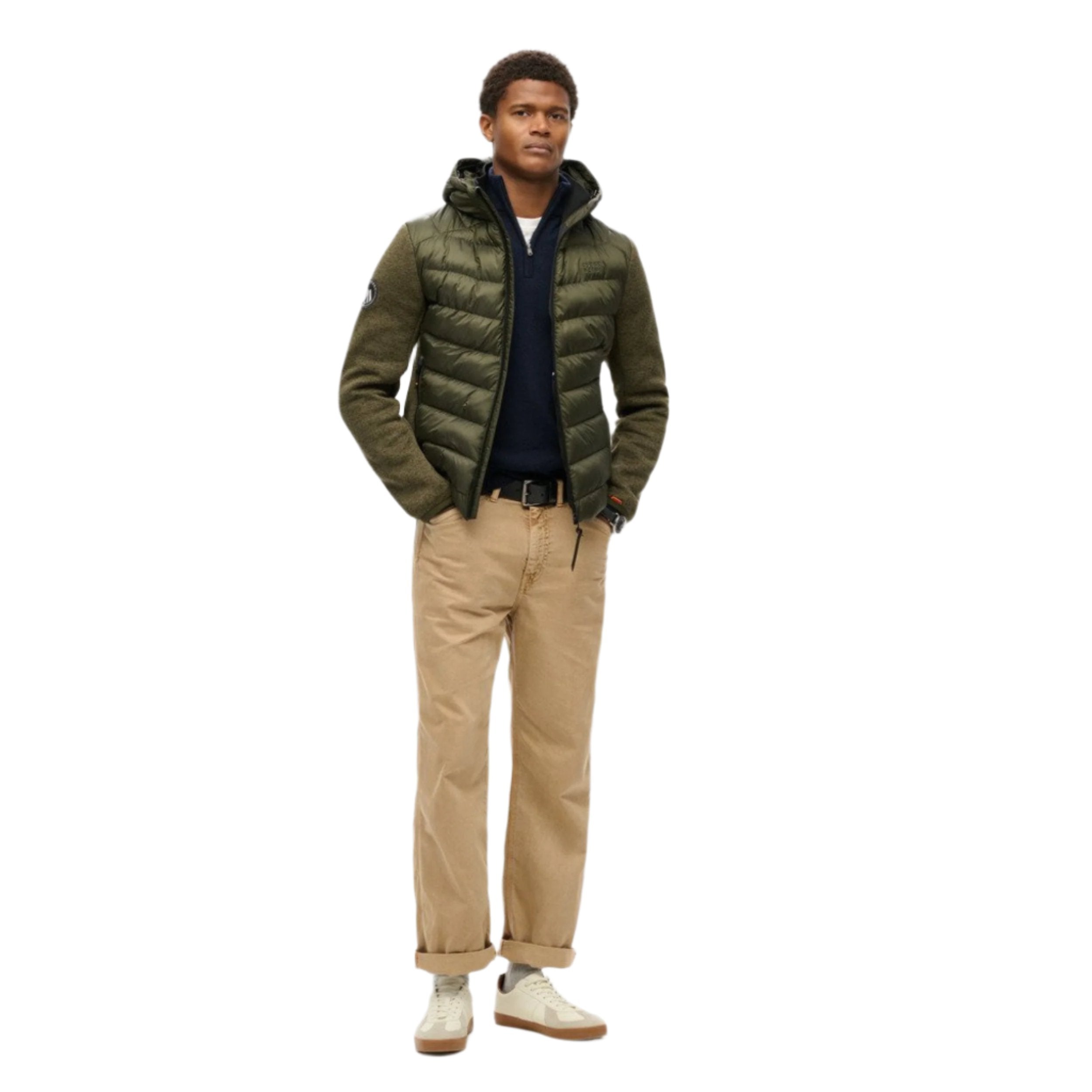 Khaki Green Marl Hooded Knit Storm Hybrid Jacket