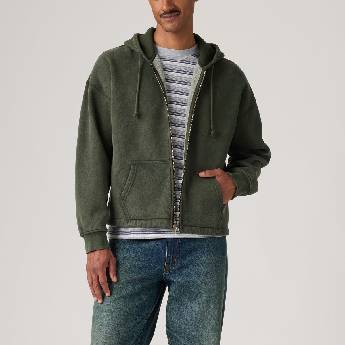 Open Hem Hoodie - Rosin Green-1
