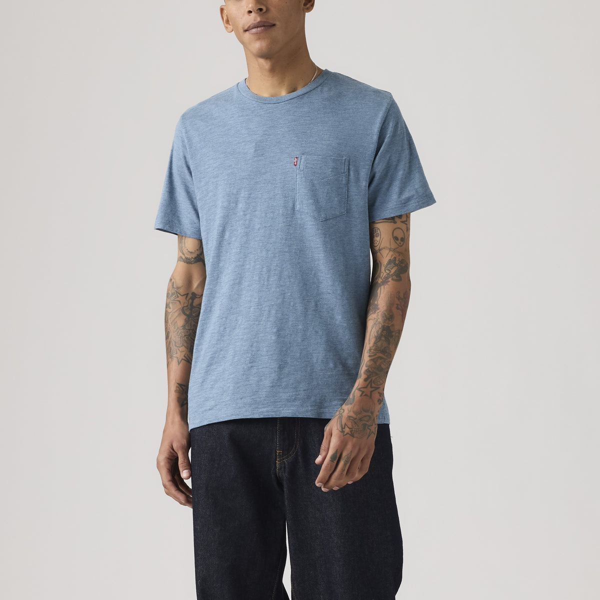 Short Sleeve Classic Pocket Tee - Indigo Wash Heather-1