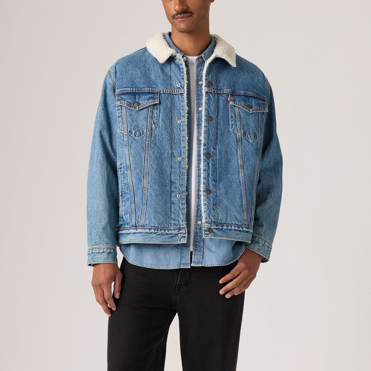 Relaxed Fit Sherpa Trucker Jacket - Washed Away-1