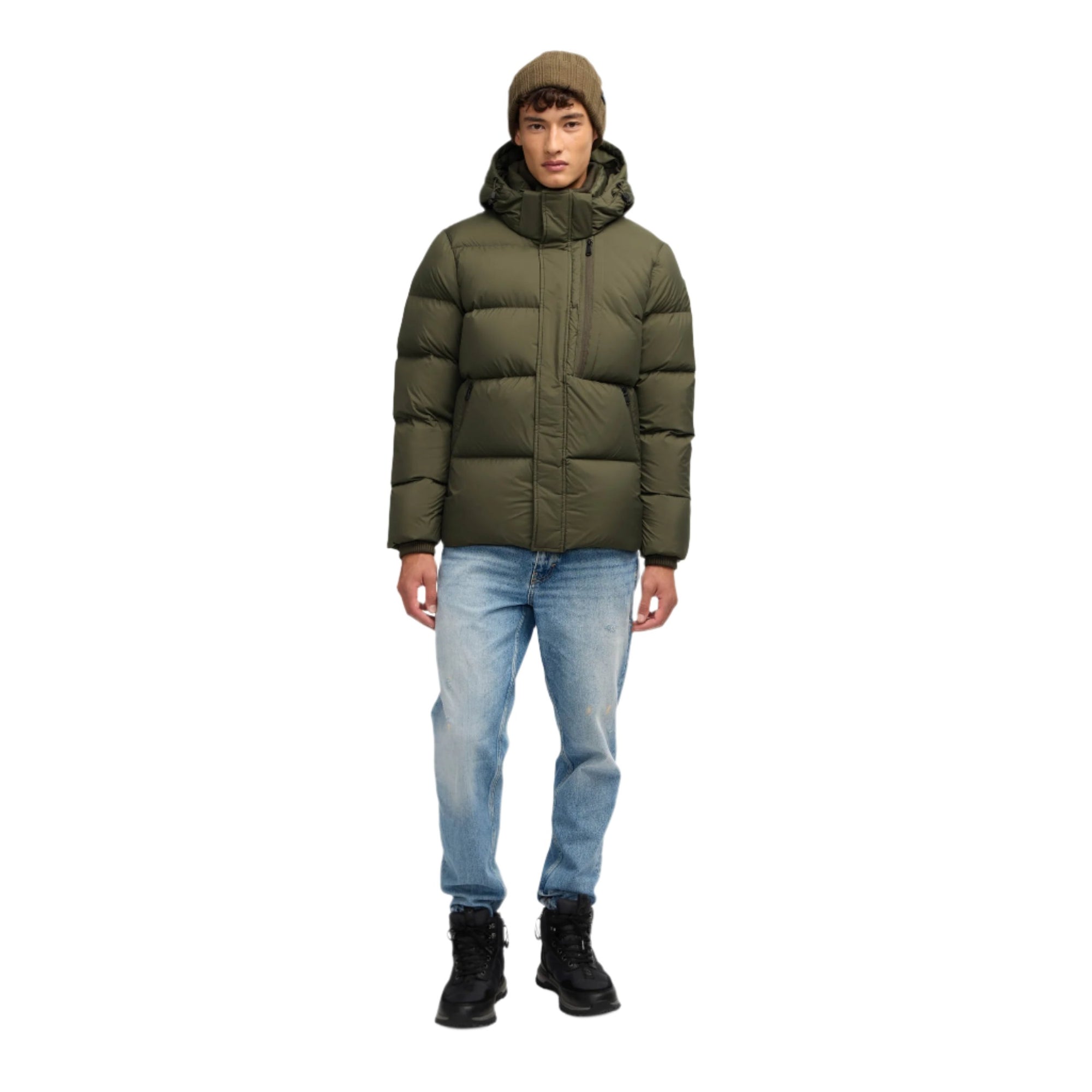 Army Jericho Mens Puffer With Removable Hood And Multi Zip Pocket