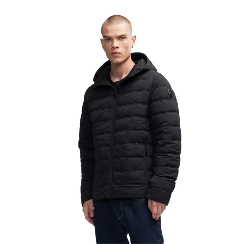 Black Seneca Mens Lightweight Stretch Puffer With Fixed Hood