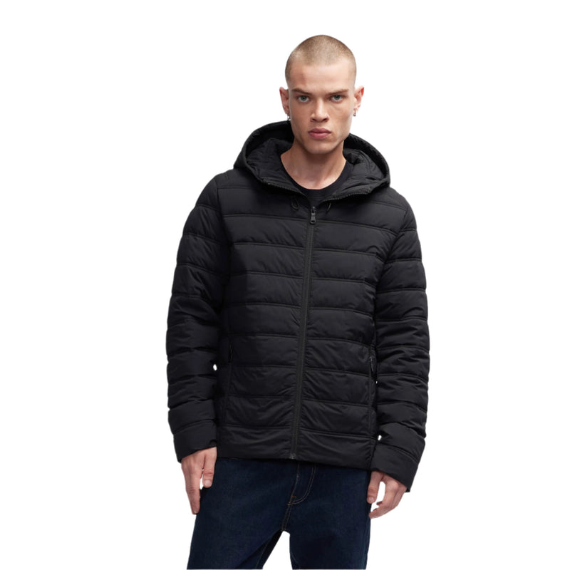 Black Seneca Mens Lightweight Stretch Puffer With Fixed Hood