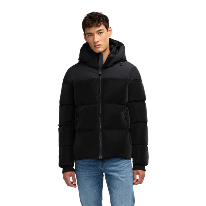 Military Mato Mens Mixed-Media Channel Quilted Puffer