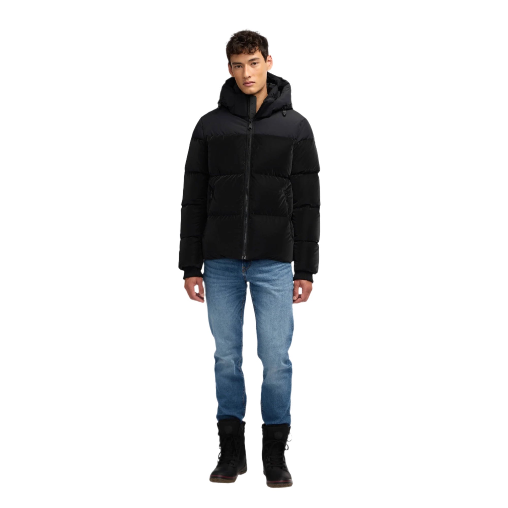 Military Mato Mens Mixed-Media Channel Quilted Puffer