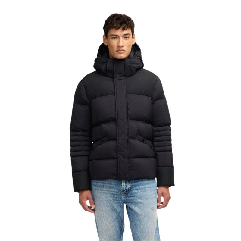 Black Titan Mens Mixed Media Puffer With Removable Hood