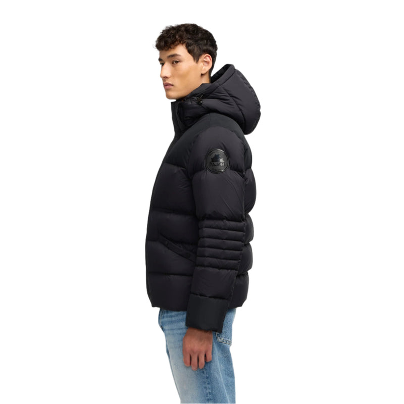 Black Titan Mens Mixed Media Puffer With Removable Hood