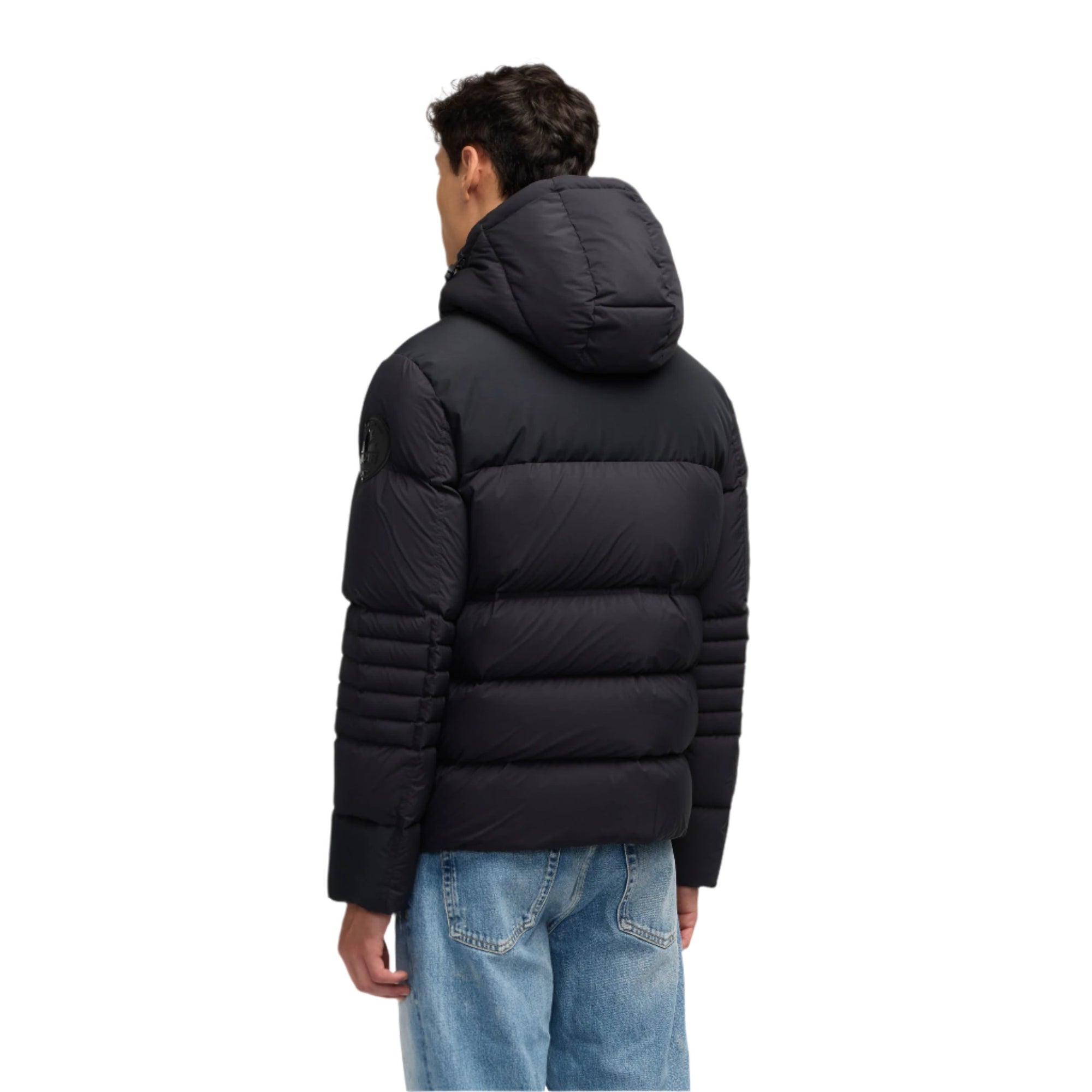 Black Titan Mens Mixed Media Puffer With Removable Hood