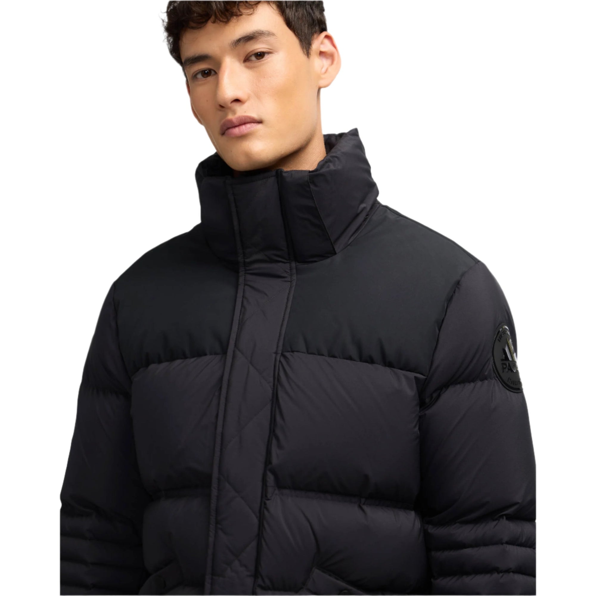 Black Titan Mens Mixed Media Puffer With Removable Hood