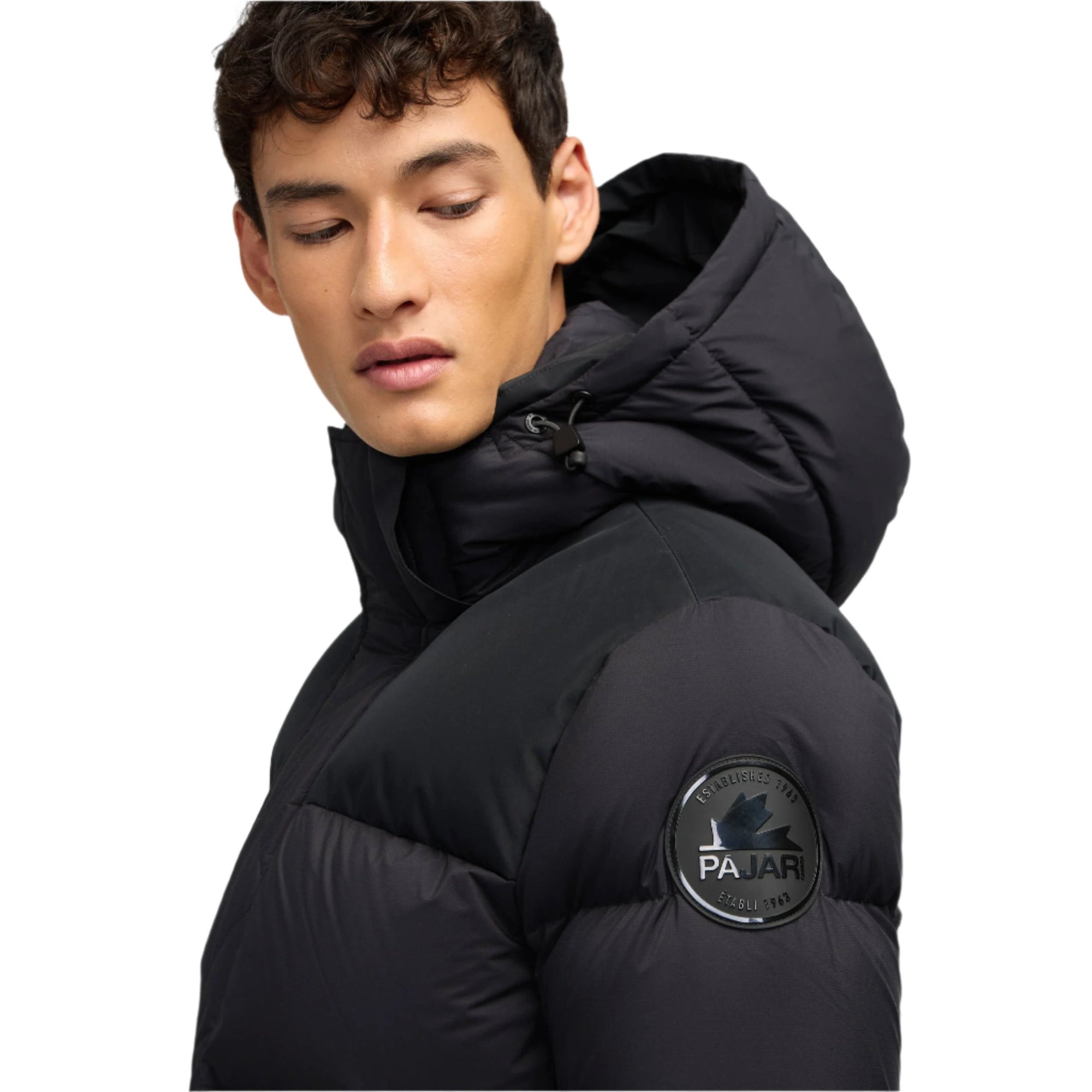 Black Titan Mens Mixed Media Puffer With Removable Hood