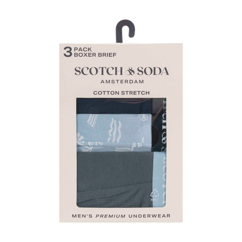 3 Pack Cotton Stretch Boxer - Blue & Grey