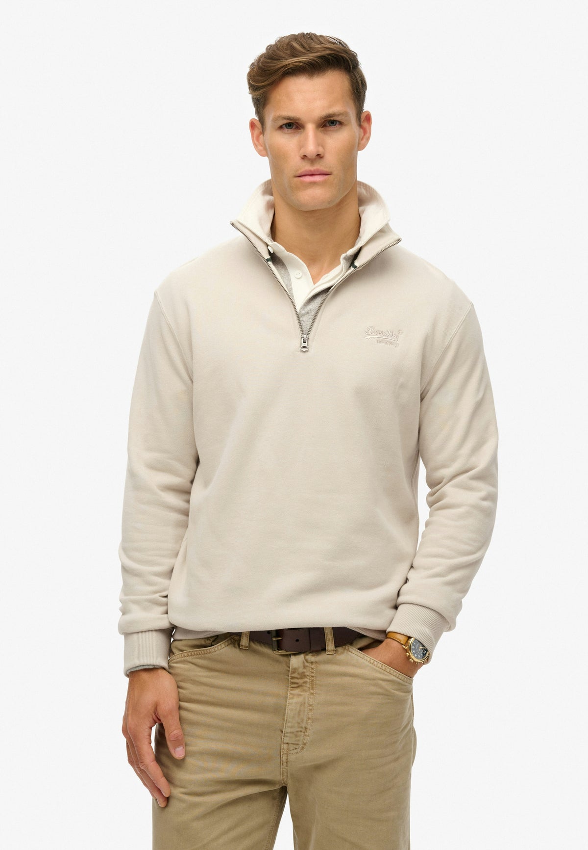 Essential Logo Henley - Light Stone Beige-1