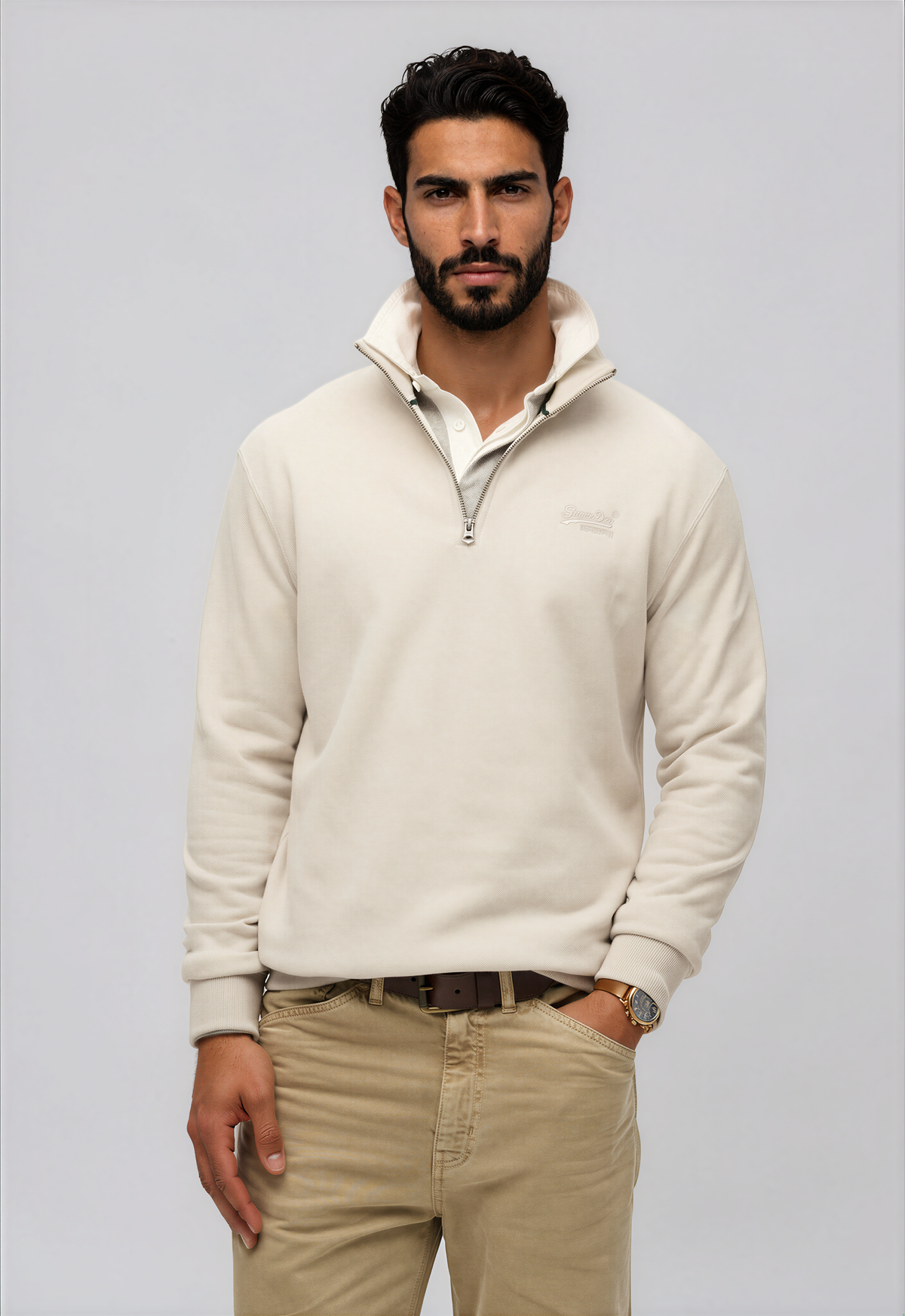 Essential Logo Henley - Light Stone Beige