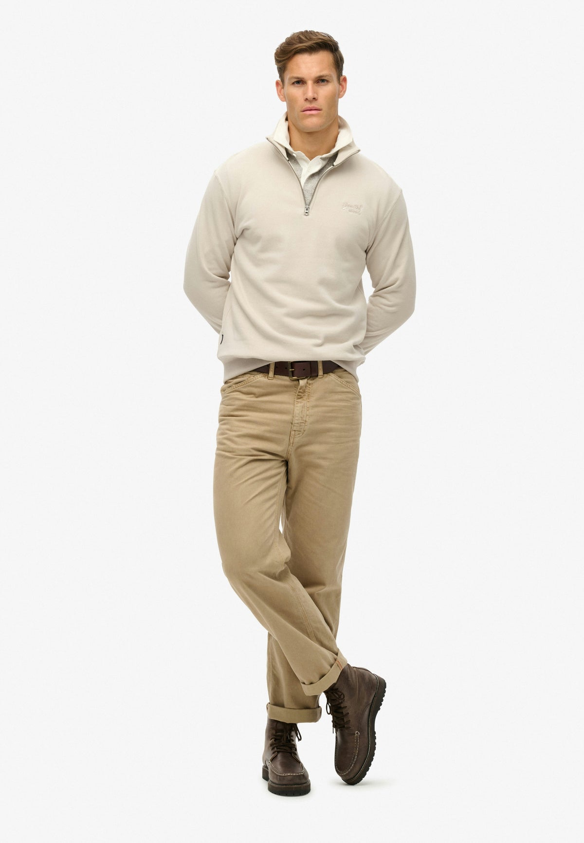 Essential Logo Henley - Light Stone Beige-3