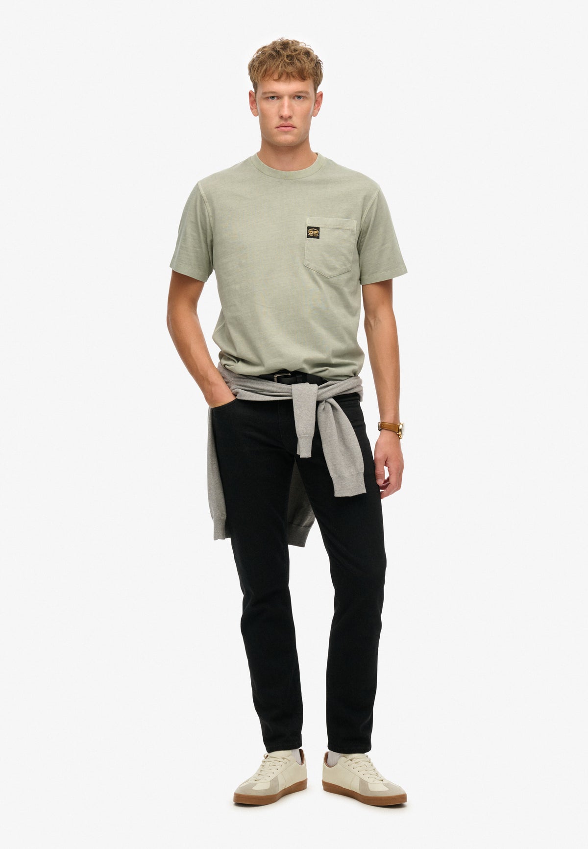 Contrast Stitch Pocket T-shirt - Washed Sage Green-4