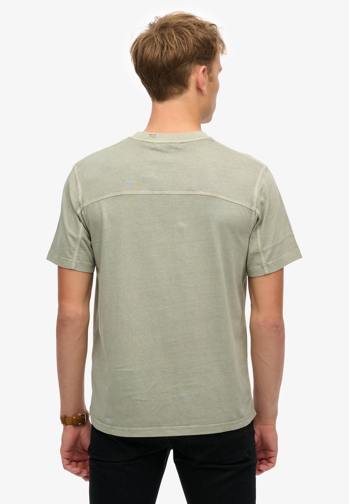 Contrast Stitch Pocket T-shirt - Washed Sage Green-3