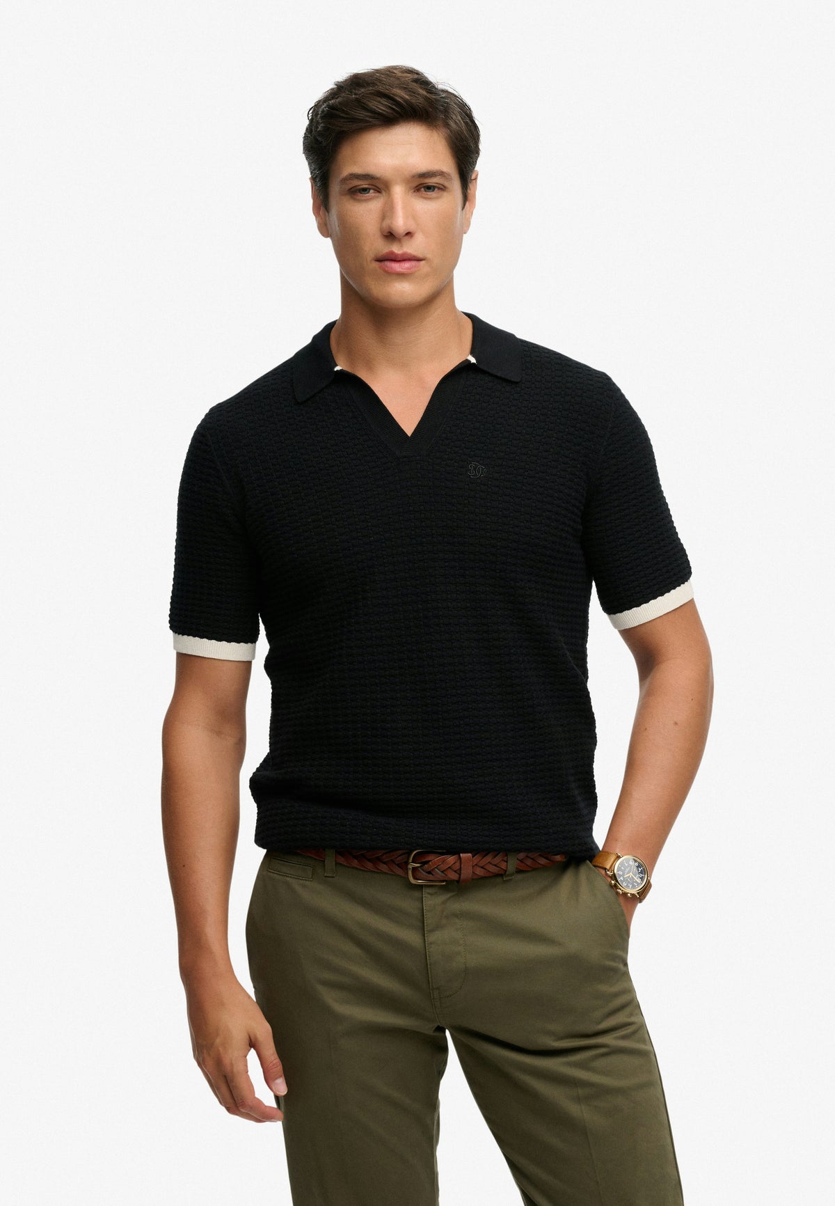 Johnny Collar Knitted Polo - Black-1