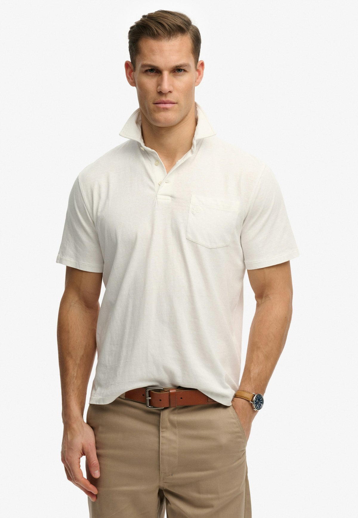 Classic Cotton Linen Polo - Lime White-1