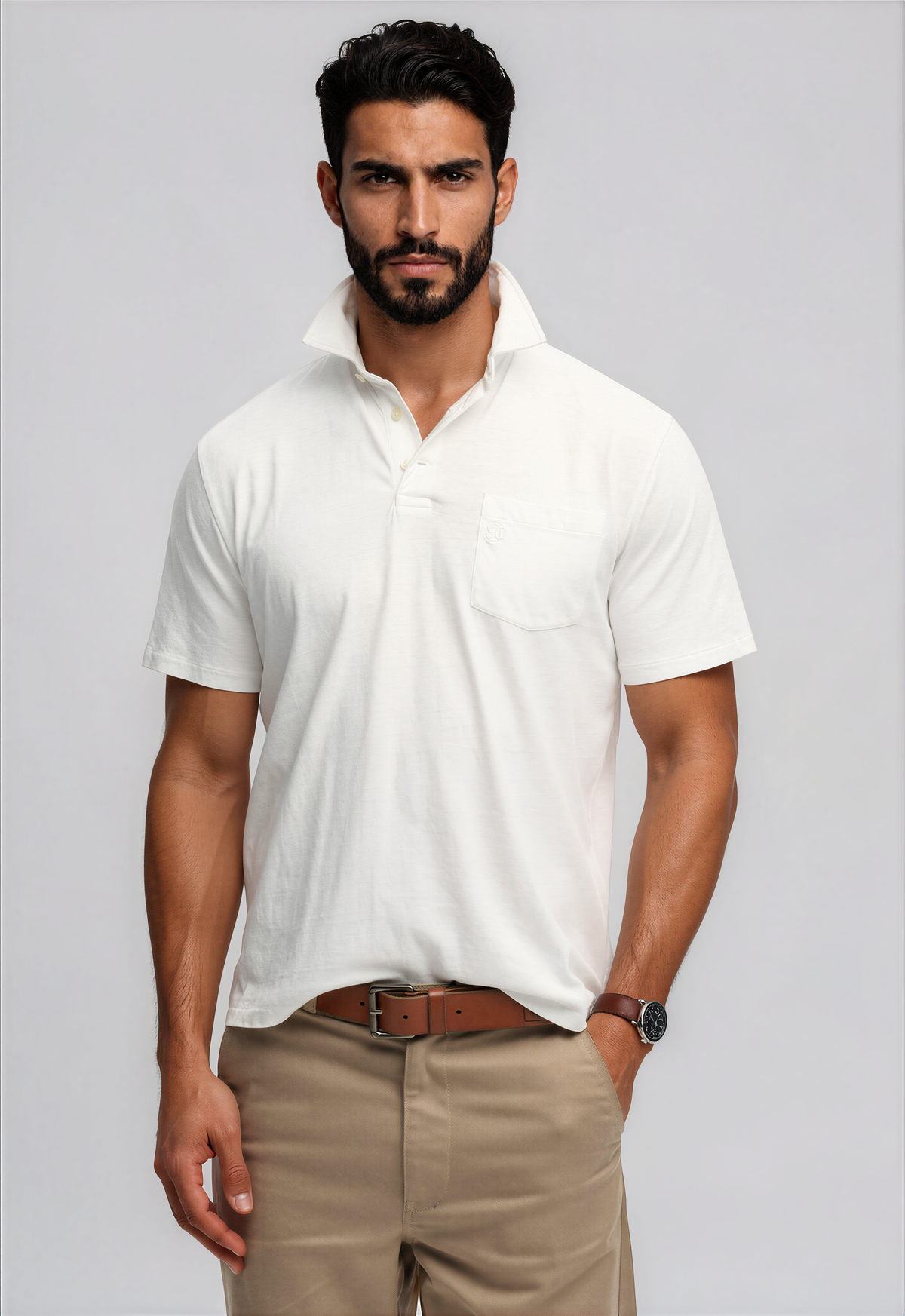 Classic Cotton Linen Polo - Lime White