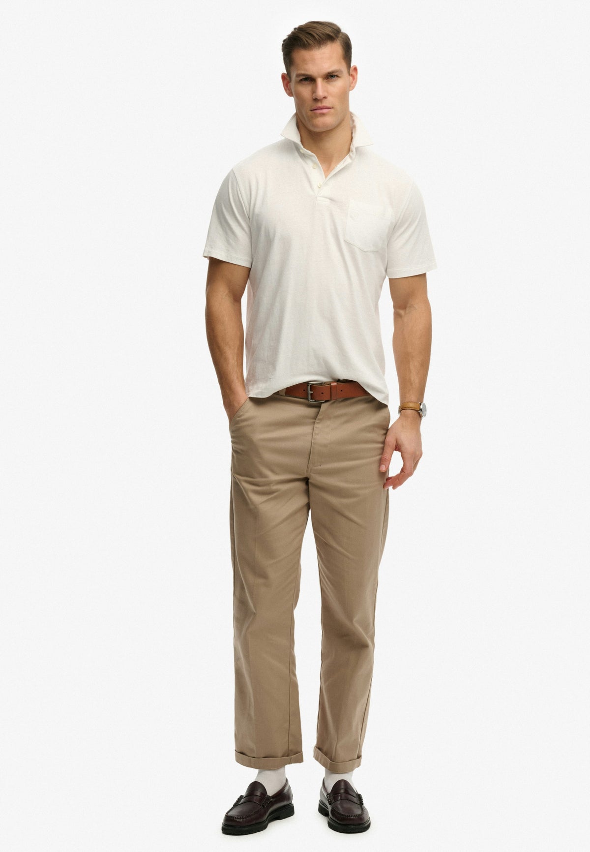 Classic Cotton Linen Polo - Lime White-3