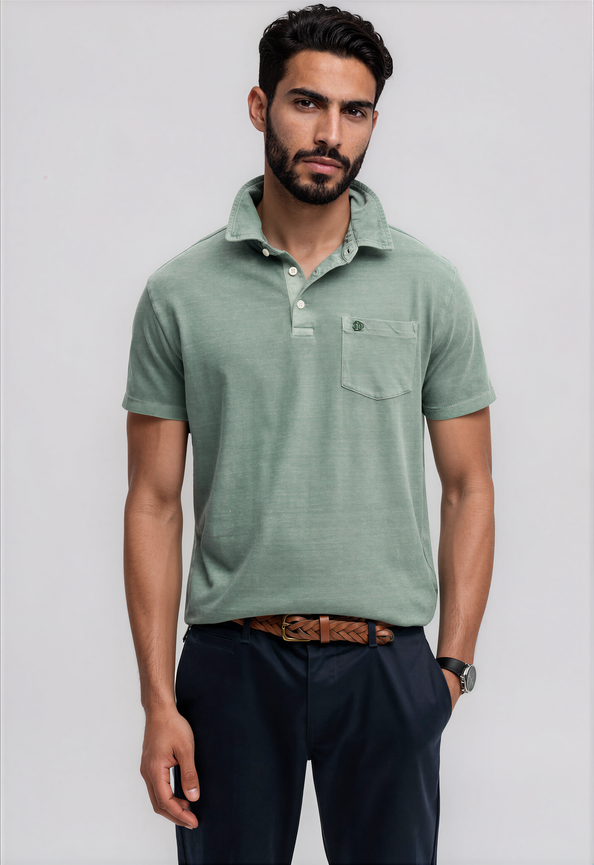 Classic Cotton Linen Polo - Olive Branch Green