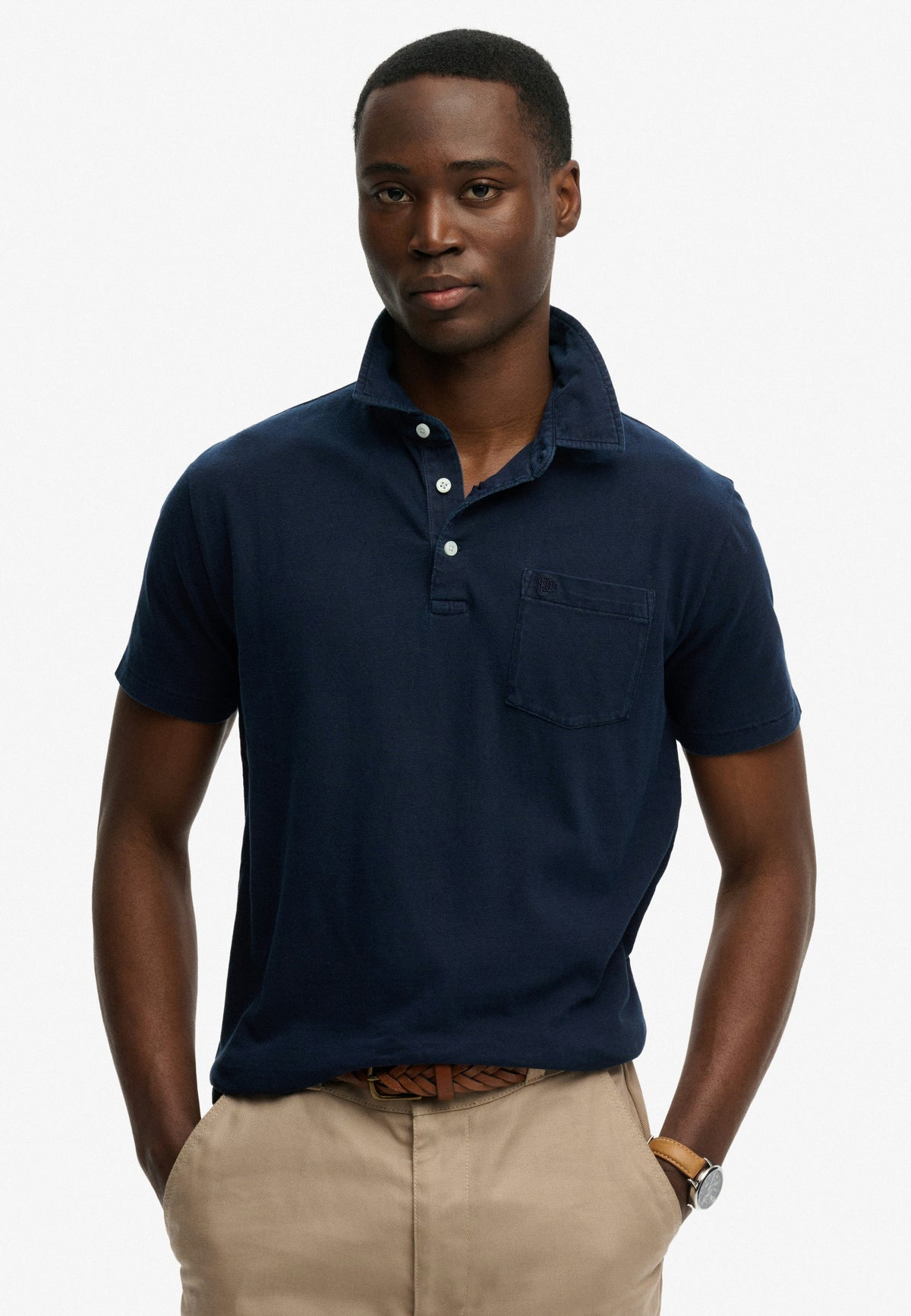 Classic Cotton Linen Polo - Hampton Navy-1