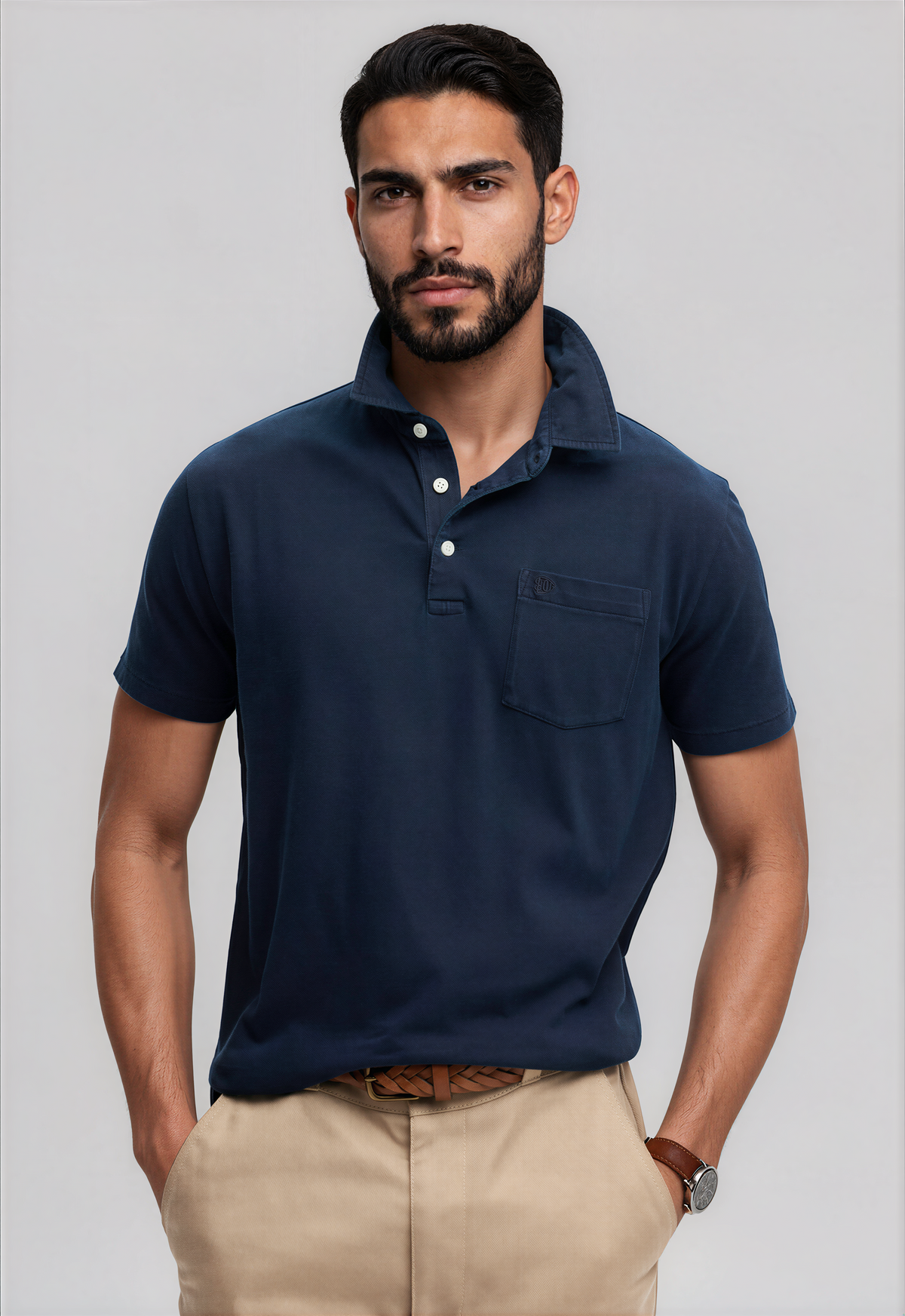 Classic Cotton Linen Polo - Hampton Navy