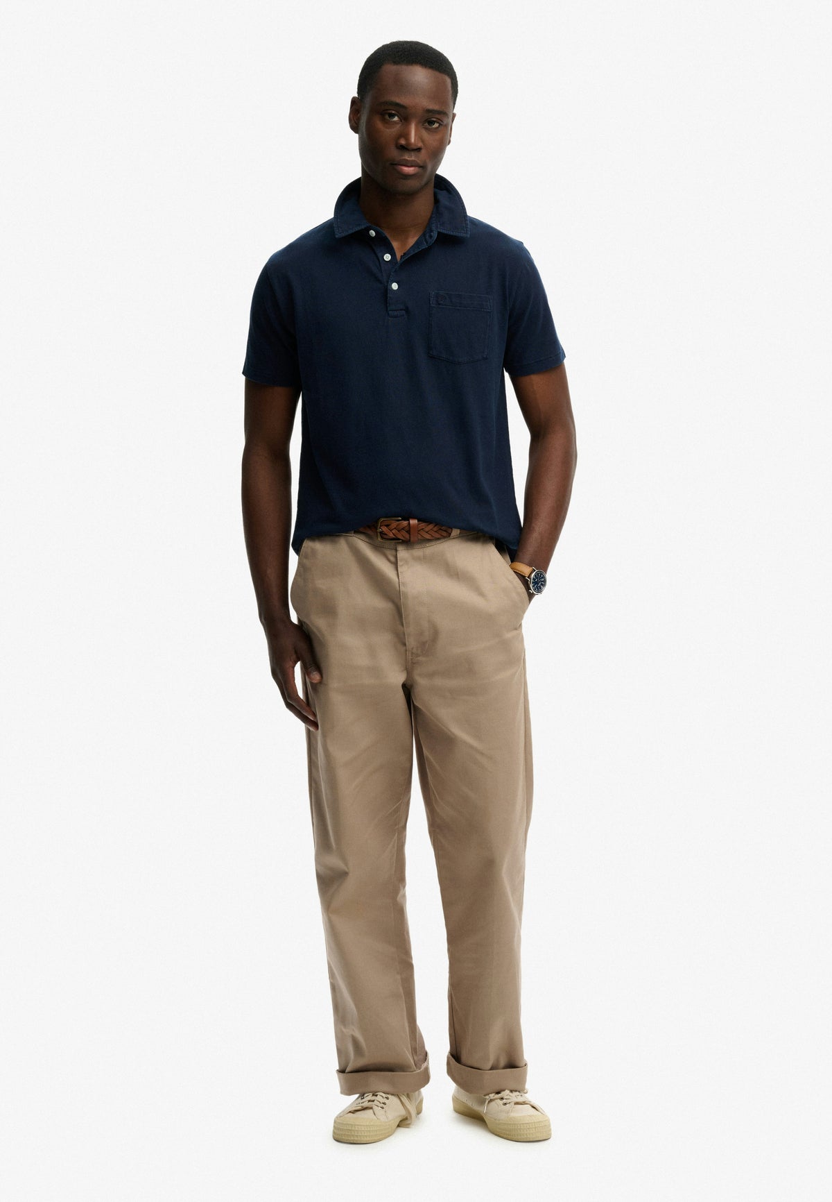 Classic Cotton Linen Polo - Hampton Navy-3