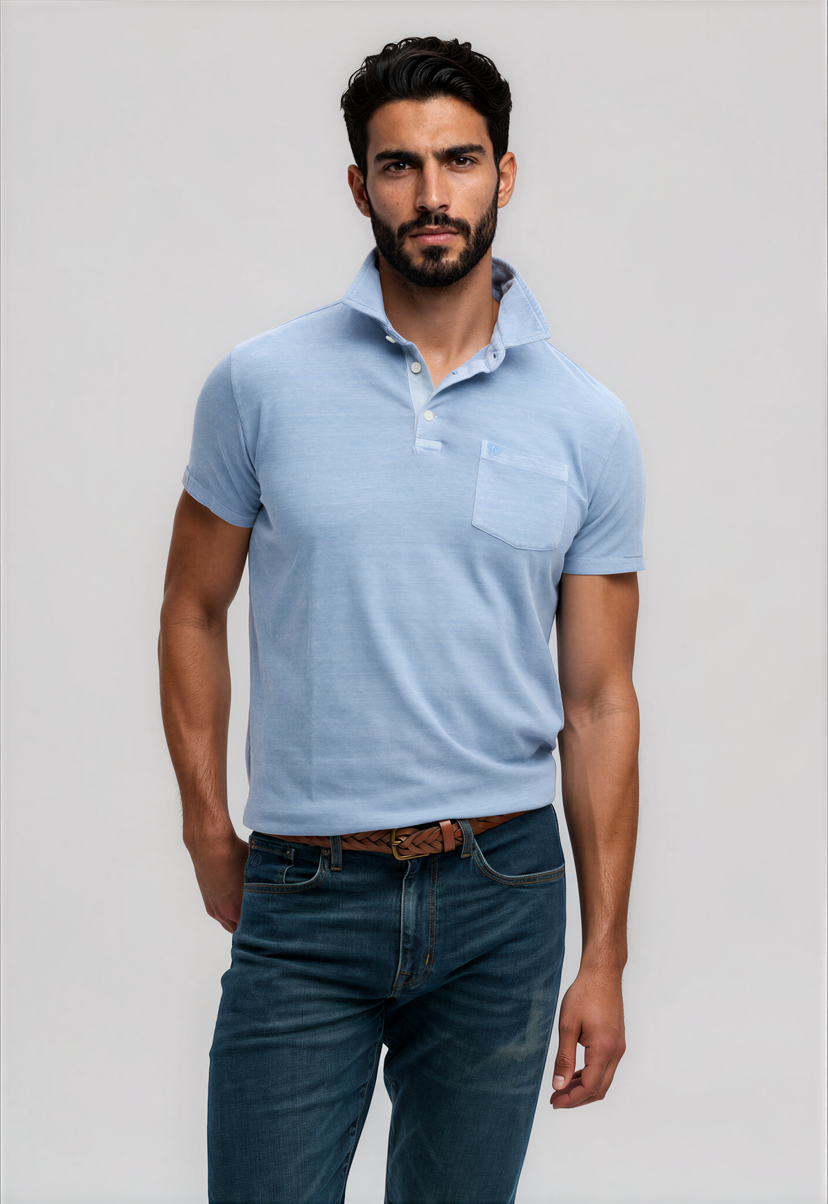 Classic Cotton Linen Polo - Vibrant Blue