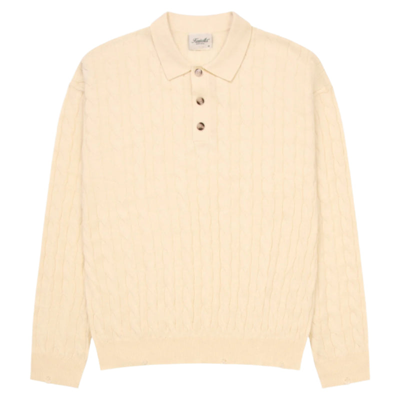 Flat White Cable Knit Polo
