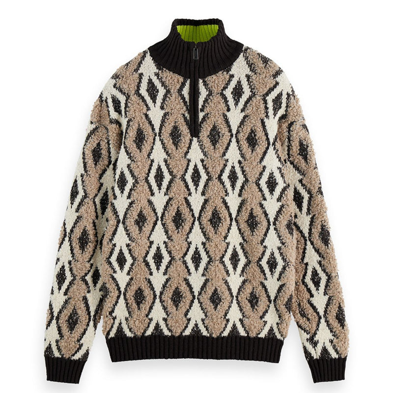 Argyles Jacquard Dropped Shoulder Pullover - Eggnog