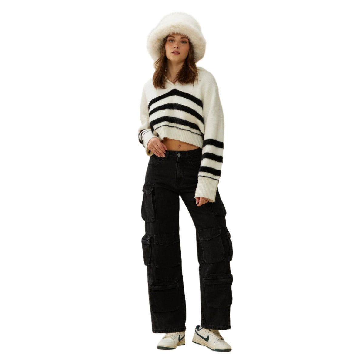Cream/Black Soft Crop Knit Polo-1