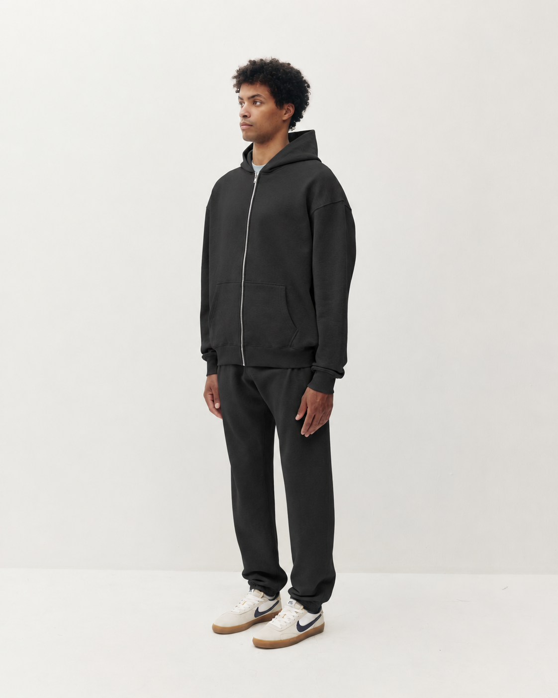 Zip Up Hoodie - Black-3