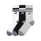 Active Lifestyle Striped Crew Socks 3 Pack -  Black, Grey & White