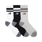 Active Lifestyle Striped Crew Socks 3 Pack -  Black, Grey & White