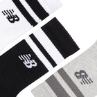 Active Lifestyle Striped Crew Socks 3 Pack -  Black, Grey & White