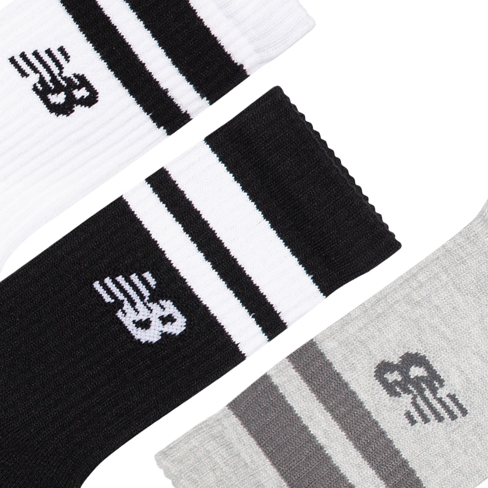 Active Lifestyle Striped Crew Socks 3 Pack -  Black, Grey & White