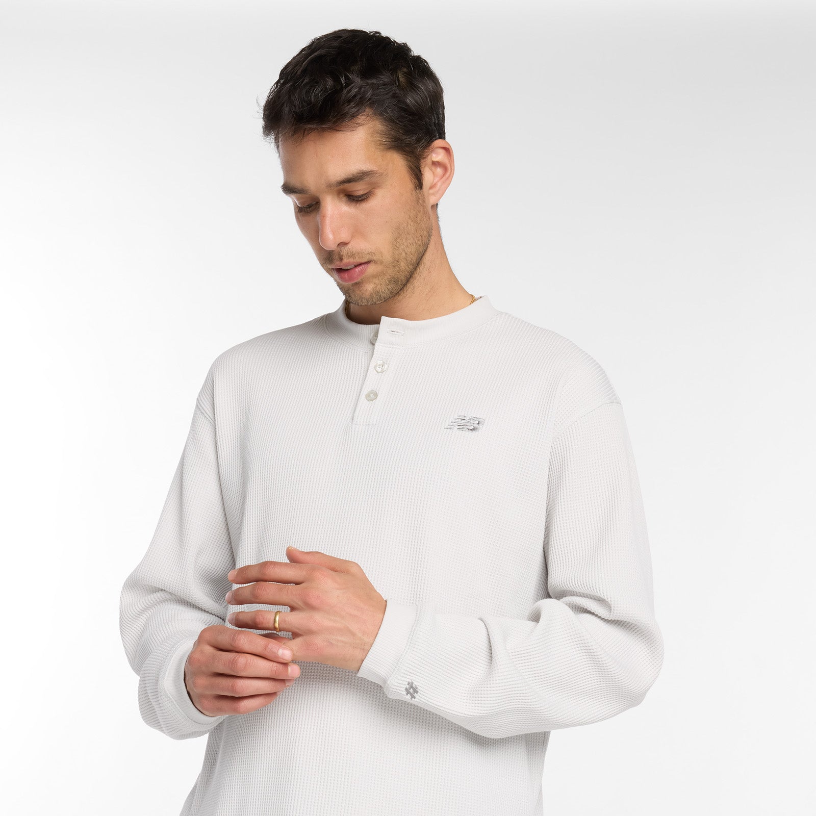 Numeric Waffle Knit Long Sleeve Henley - Grey