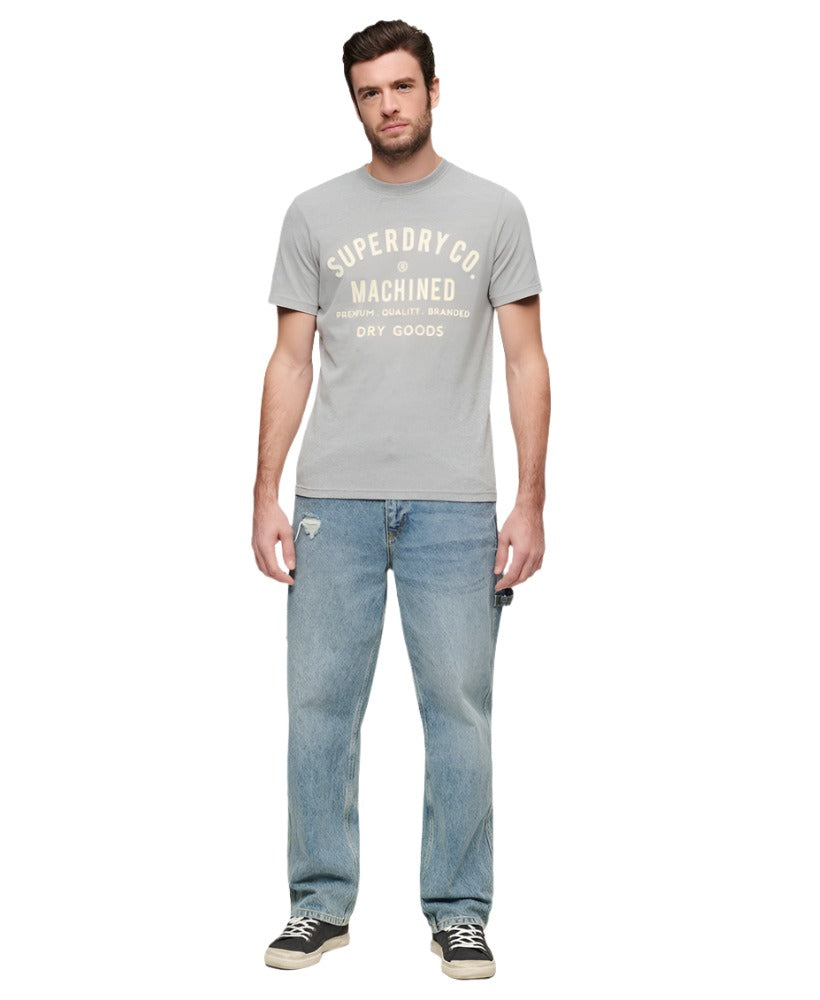 Ash Grey Marl Workwear Flock Graphic T-Shirt