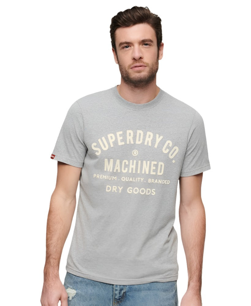 Ash Grey Marl Workwear Flock Graphic T-Shirt
