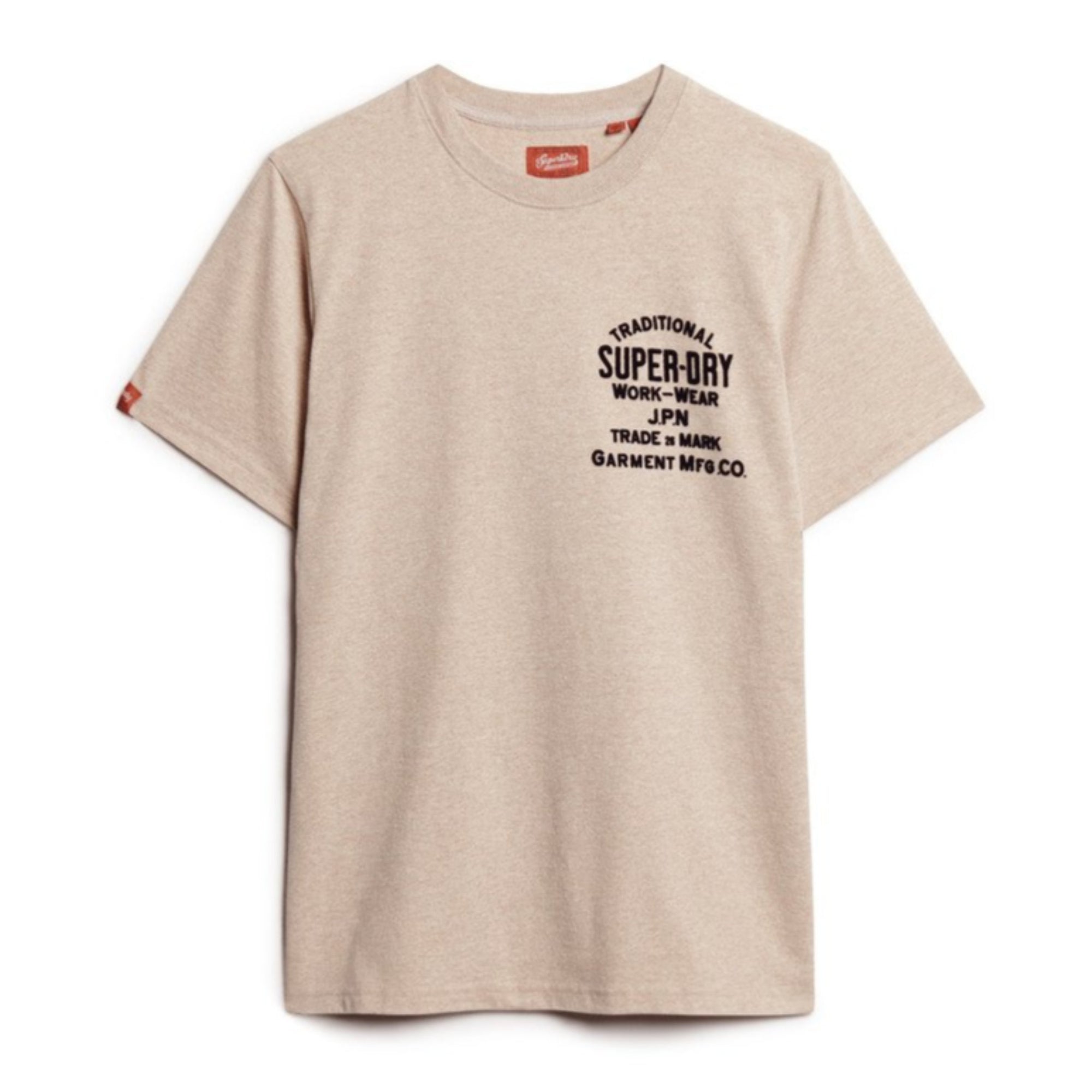 Lavin Beige Marl Workwear Flock Graphic T-Shirt