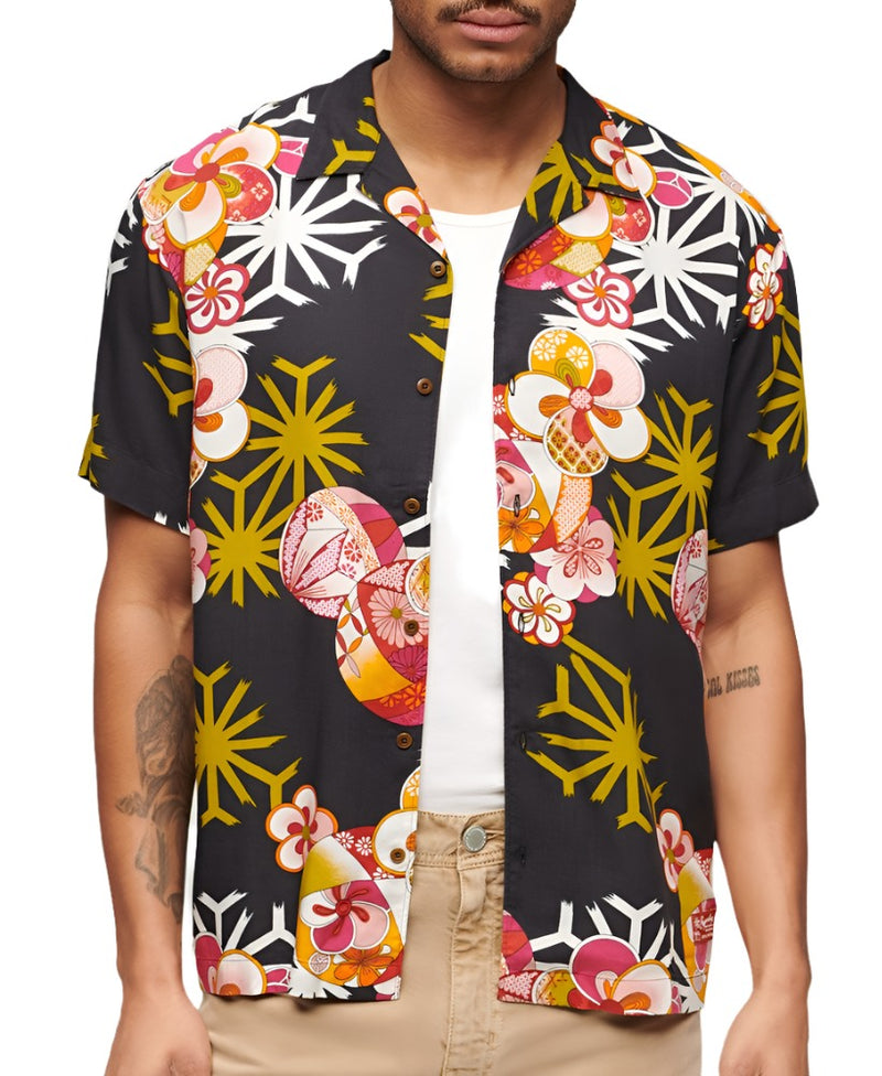 Asanoha Black Hawaiian Resort Shirt