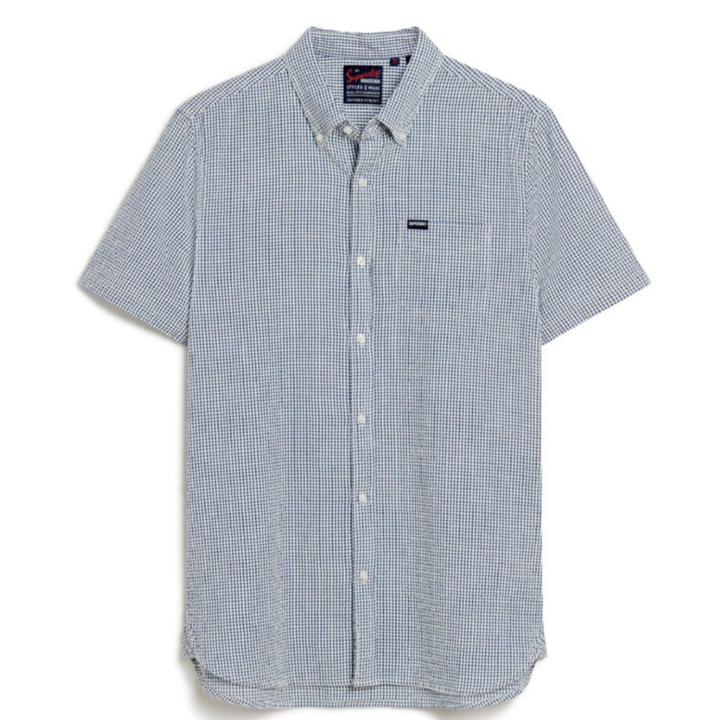 Navy Gingham Seersucker Short Sleeve Shirt