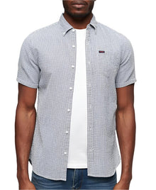 Navy Gingham Seersucker Short Sleeve Shirt