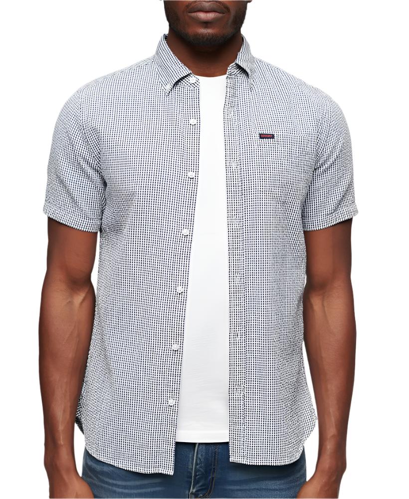 Navy Gingham Seersucker Short Sleeve Shirt