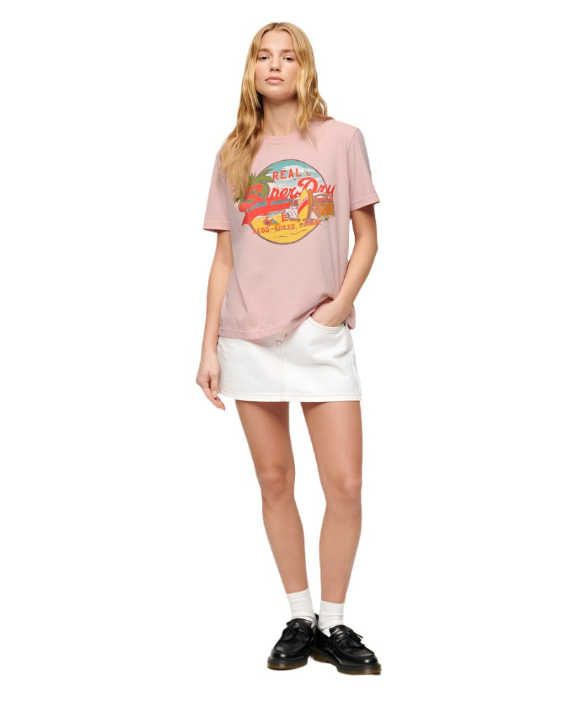 Somon Pink Marl Graphic Relaxed T-Shirt